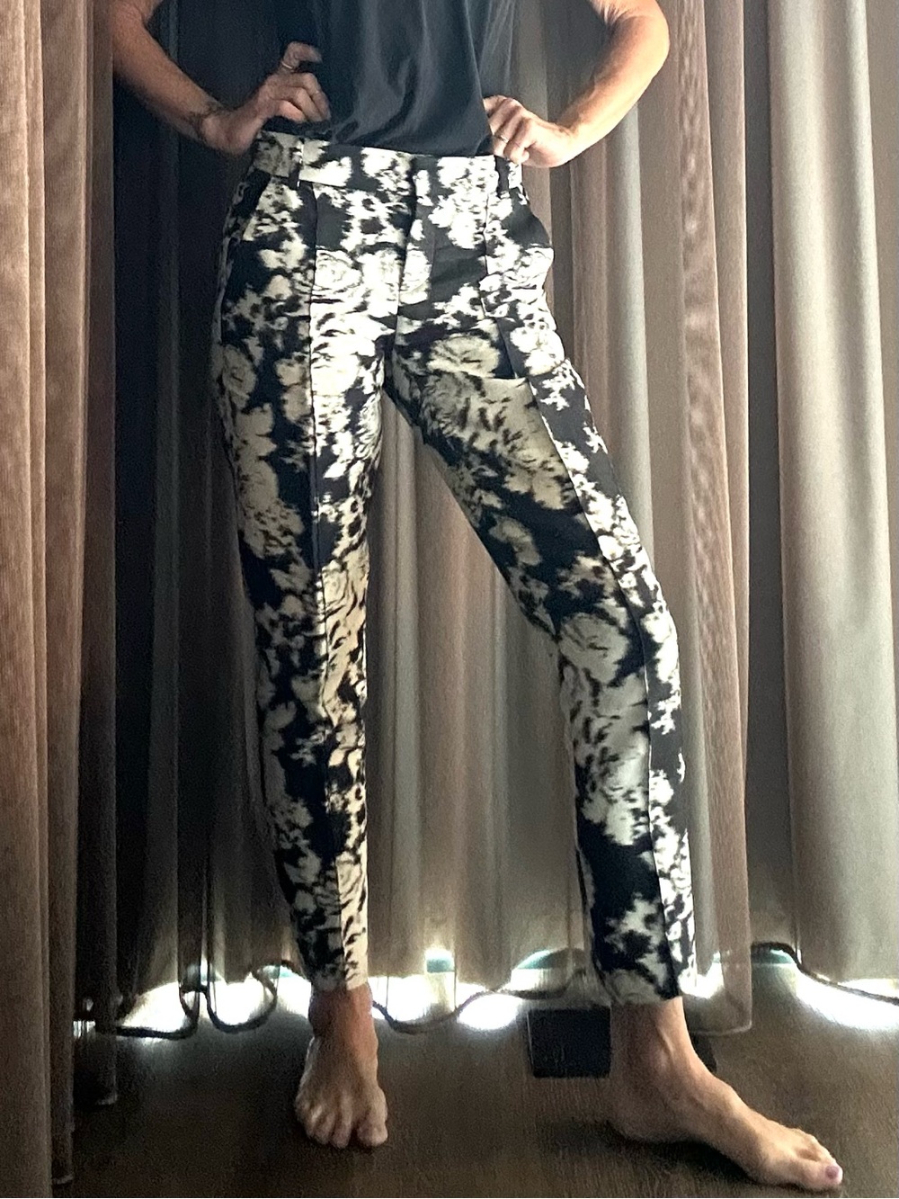 Oscar De La Renta Silk Blend Floral Trousers Pants Side Pockets 2 Made in Italy